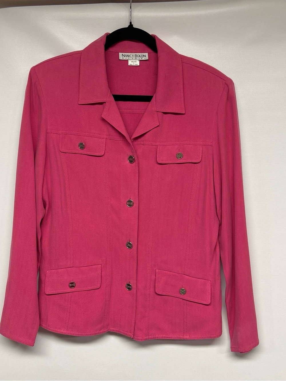 Nancy Bolen Women's Hot Pink Button-Front Silk Blouse